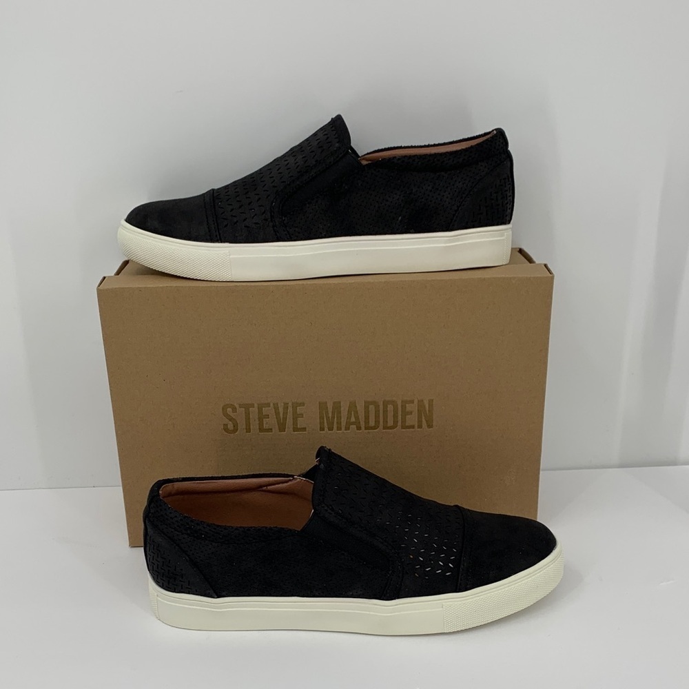 Steve Madden Valen Slip-on sneakers laser cut black perforated flat new 9.5